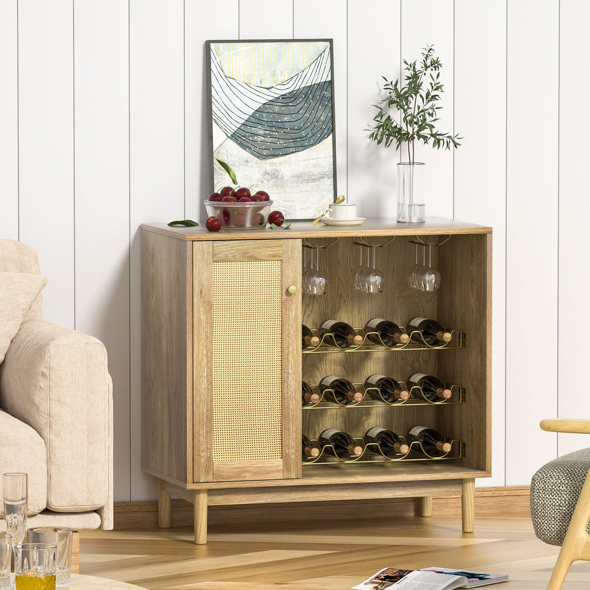 Delarpo 12-Bottle Oak Wood Wine Cabinet