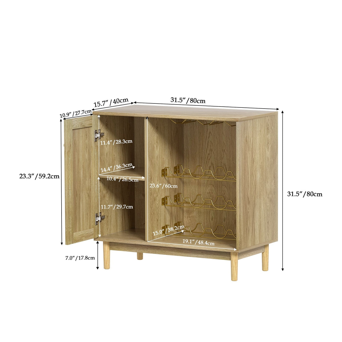 Delarpo 12-Bottle Oak Wood Wine Cabinet
