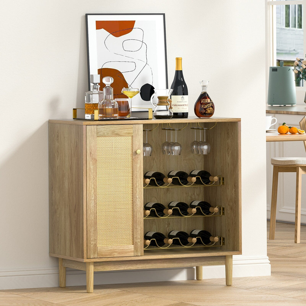 Delarpo 12-Bottle Oak Wood Wine Cabinet