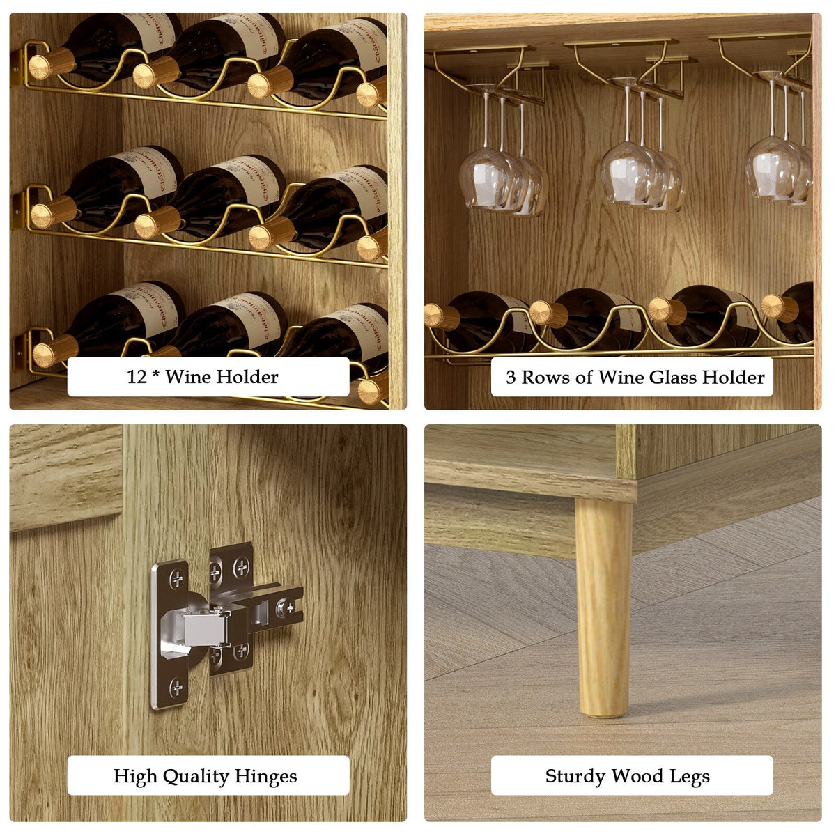 Delarpo 12-Bottle Oak Wood Wine Cabinet