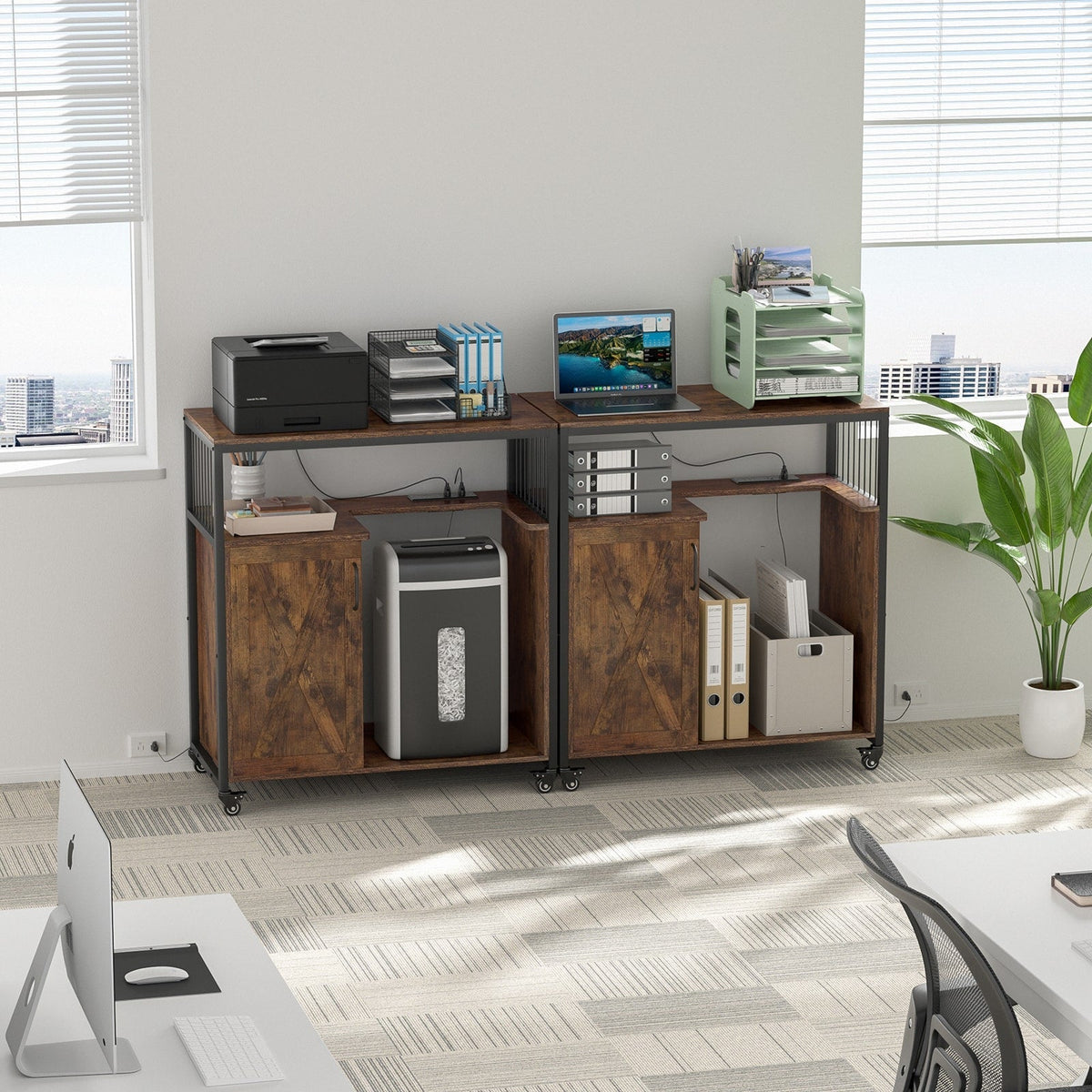 Delarpo Printer Stand Rustic Brown 31.5-in File Cabinet