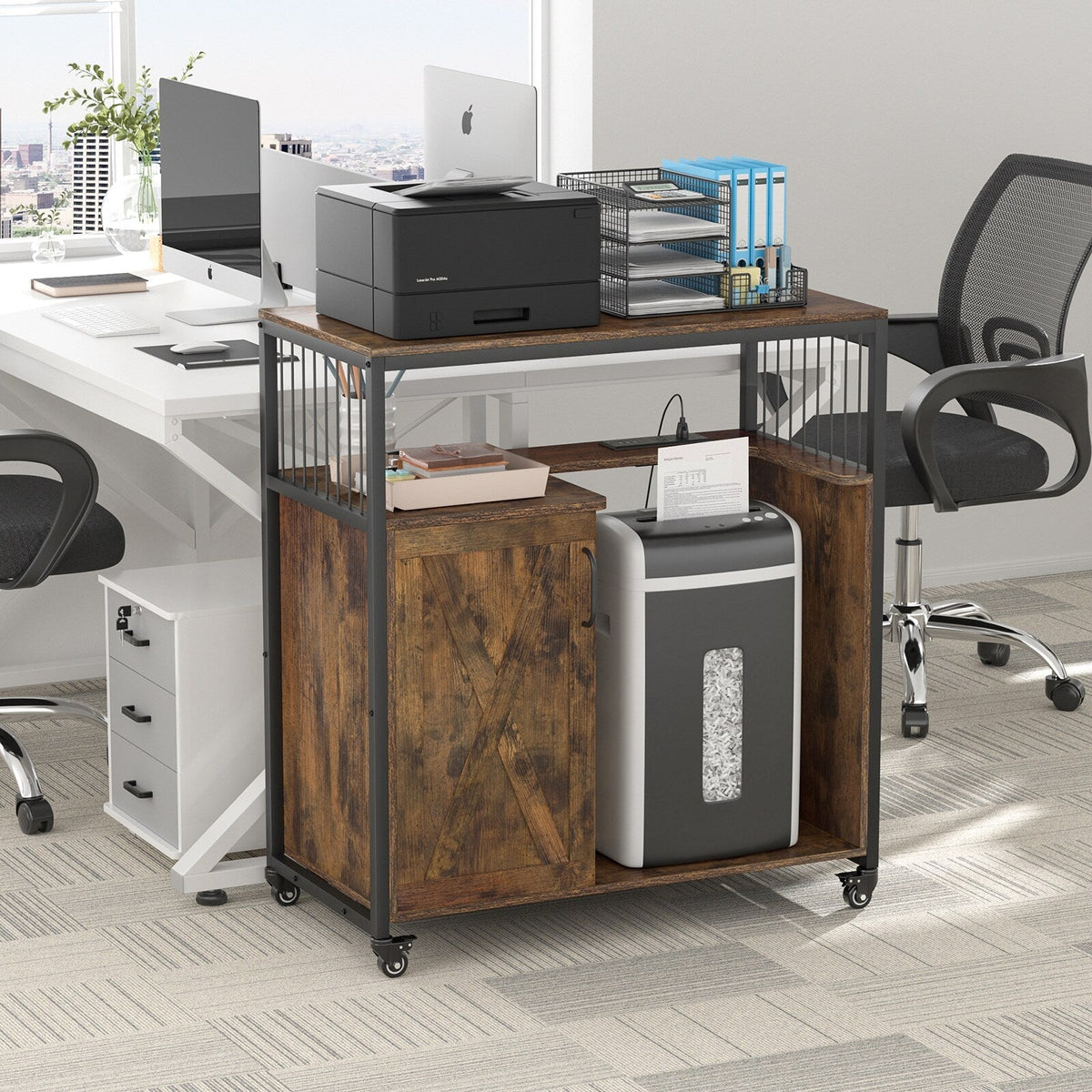 Delarpo Printer Stand Rustic Brown 31.5-in File Cabinet