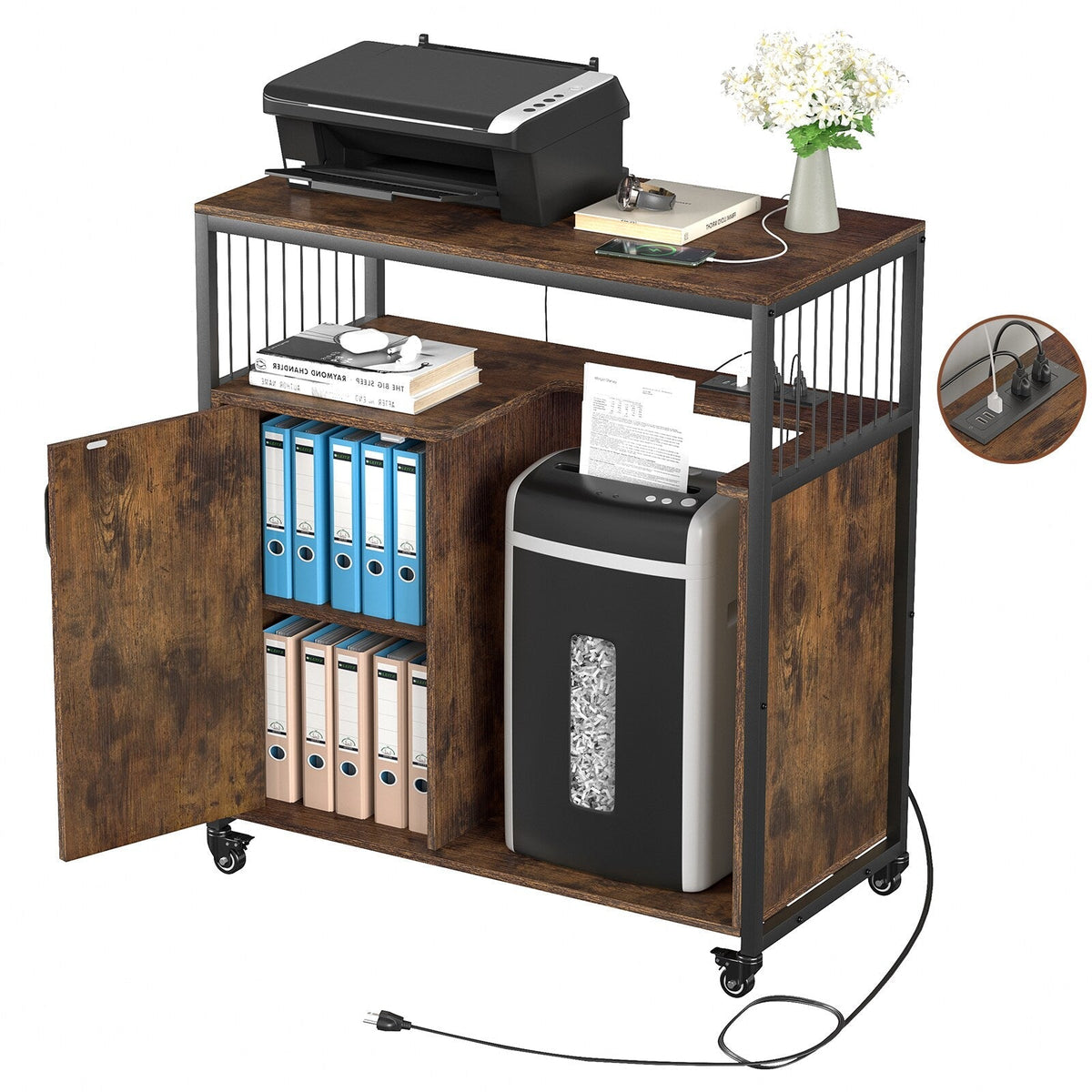 Delarpo Printer Stand Rustic Brown 31.5-in File Cabinet