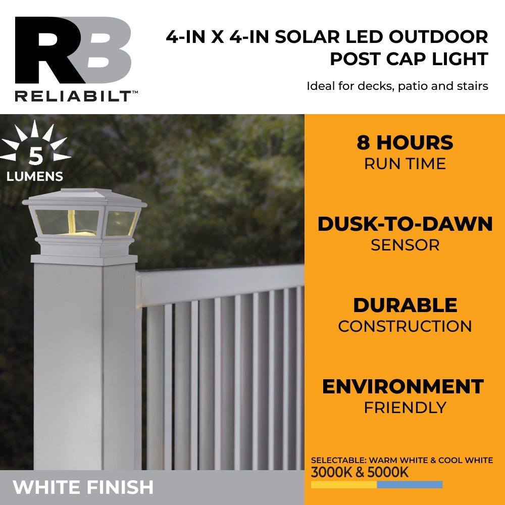 RELIABILT 4-in x 4-in 5-Lumen White Solar LED Outdoor Post Cap Light (5000 K)