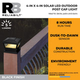 RELIABILT 4-in x 4-in 5-Lumen Black Solar LED Outdoor Post Cap Light (5000 K)