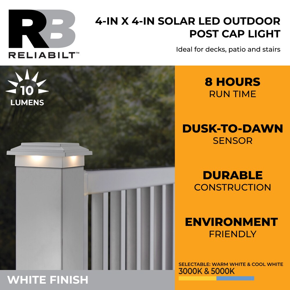 RELIABILT 4-in x 4-in 10-Lumen White Solar LED Outdoor Post Cap Light (5000 K)
