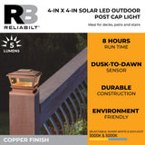 RELIABILT 4-in x 4-in 5-Lumen Copper Solar LED Outdoor Post Cap Light (5000 K)