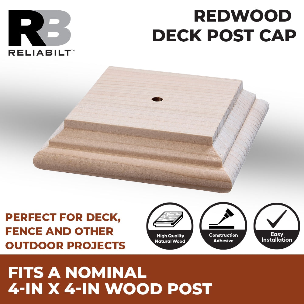 RELIABILT 4-in x 4-in Wood Redwood Deck Post Cap