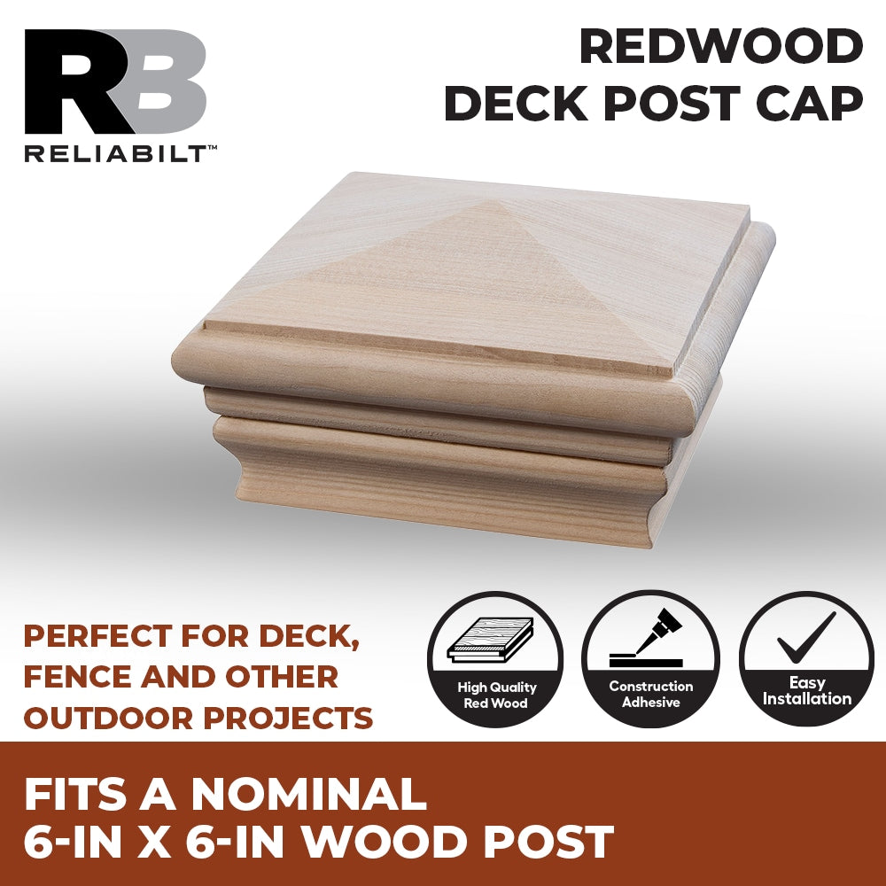 RELIABILT 4-in x 4-in Wood Redwood Deck Post Cap