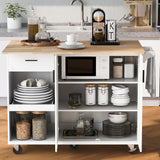 Bybafun White Mdf Base with Mdf Wood Top Rolling Kitchen Island (33.2-in x 49-in x 37.5-in)