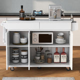 Bybafun White Mdf Base with Mdf Wood Top Rolling Kitchen Island (27.6-in x 53.2-in x 36.3-in)