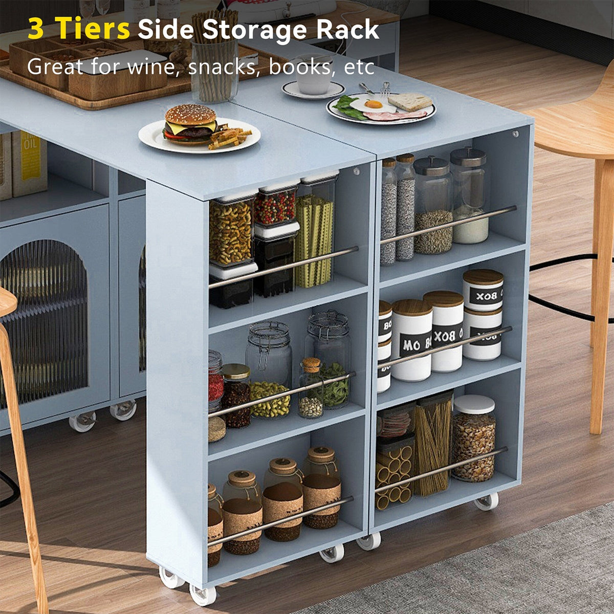 Bybafun Gray Mdf Base with Mdf Wood Top Rolling Kitchen Island (15.8-in x 56.3-in x 37.1-in)