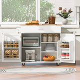 Bybafun White Mdf Base with Wood Top Rolling Kitchen Island (25.7-in x 39-in x 34-in)