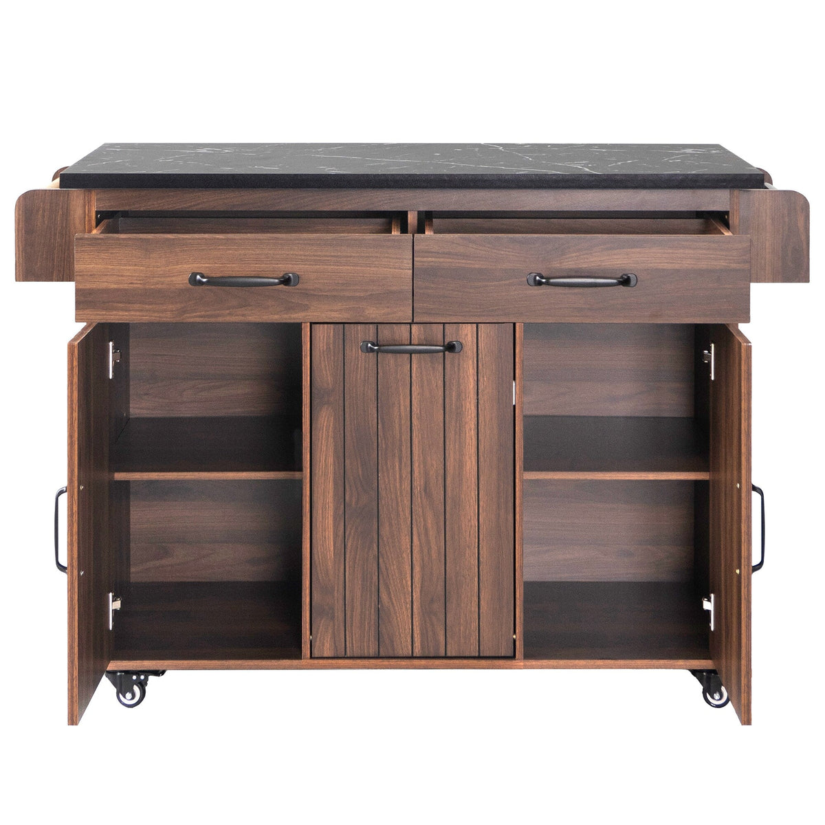 Bybafun Brown Mdf Base with Mdf Wood Top Rolling Kitchen Cart (20.6-in x 51-in x 35-in)