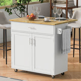 Bybafun White Mdf Base with Wood Top Rolling Kitchen Island (25.7-in x 39-in x 34-in)