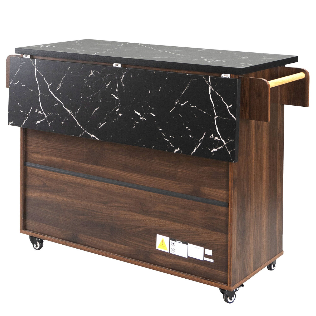 Bybafun Brown Mdf Base with Mdf Wood Top Rolling Kitchen Cart (20.6-in x 51-in x 35-in)