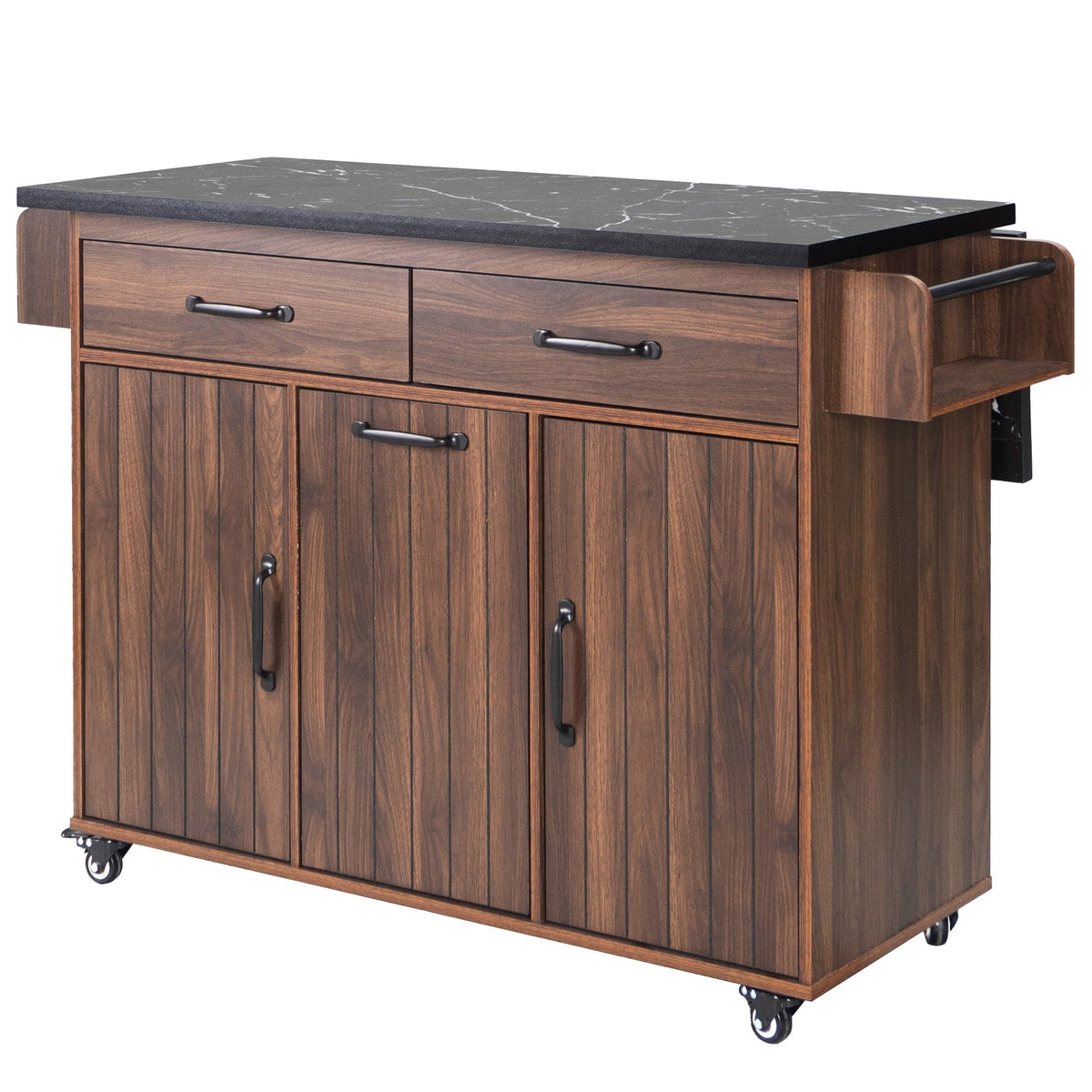 Bybafun Brown Mdf Base with Mdf Wood Top Rolling Kitchen Cart (20.6-in x 51-in x 35-in)