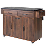 Bybafun Brown Mdf Base with Mdf Wood Top Rolling Kitchen Cart (20.6-in x 51-in x 35-in)