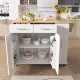 Bybafun White Mdf Base with Mdf Wood Top Rolling Kitchen Island (29.5-in x 46-in x 37-in)
