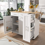 Bybafun White Mdf Base with Mdf Wood Top Rolling Kitchen Island (29.5-in x 46-in x 37-in)