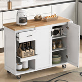 Bybafun White Mdf Base with Mdf Wood Top Rolling Kitchen Island (33.2-in x 49-in x 37.5-in)