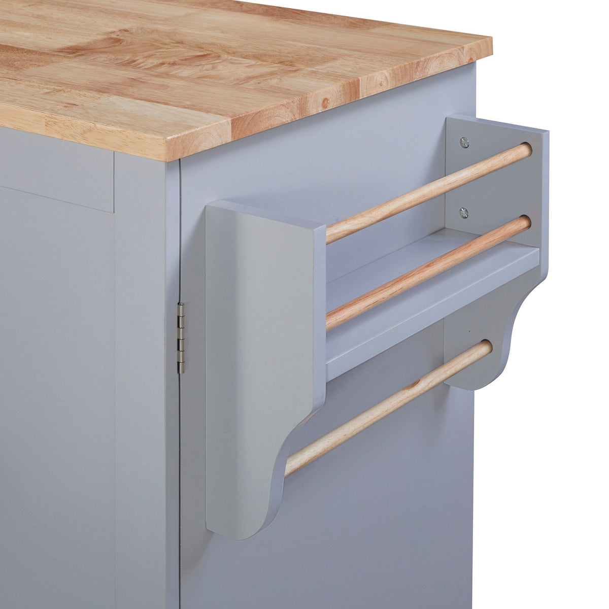 Bybafun Gray Mdf Base with Wood Top Rolling Kitchen Island (17-in x 50-in x 36.9-in)