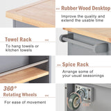 Bybafun Gray Mdf Base with Wood Top Rolling Kitchen Cart (21.7-in x 43.3-in x 35.6-in)