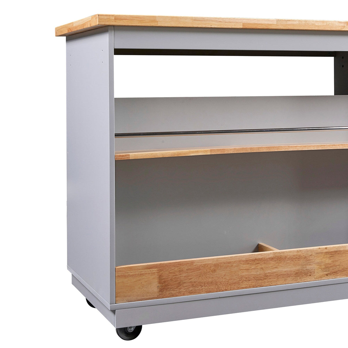 Bybafun Gray Mdf Base with Wood Top Rolling Kitchen Cart (21.7-in x 43.3-in x 35.6-in)