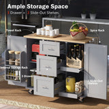 Bybafun Gray Mdf Base with Wood Top Rolling Kitchen Island (17-in x 50-in x 36.9-in)