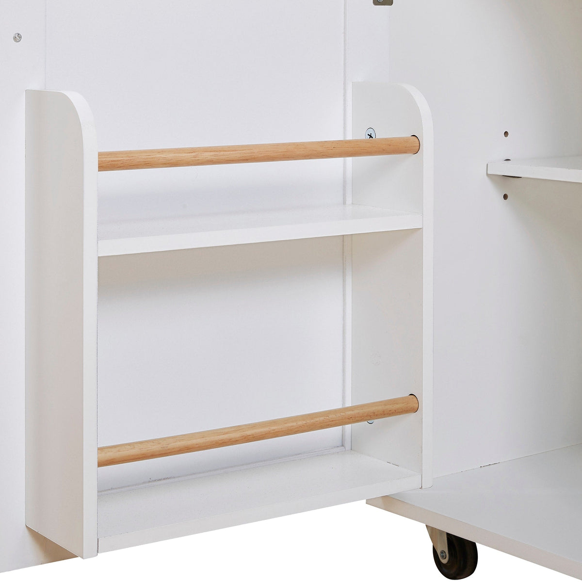 Bybafun White Mdf Base with Wood Top Rolling Kitchen Island (25.7-in x 39-in x 34-in)