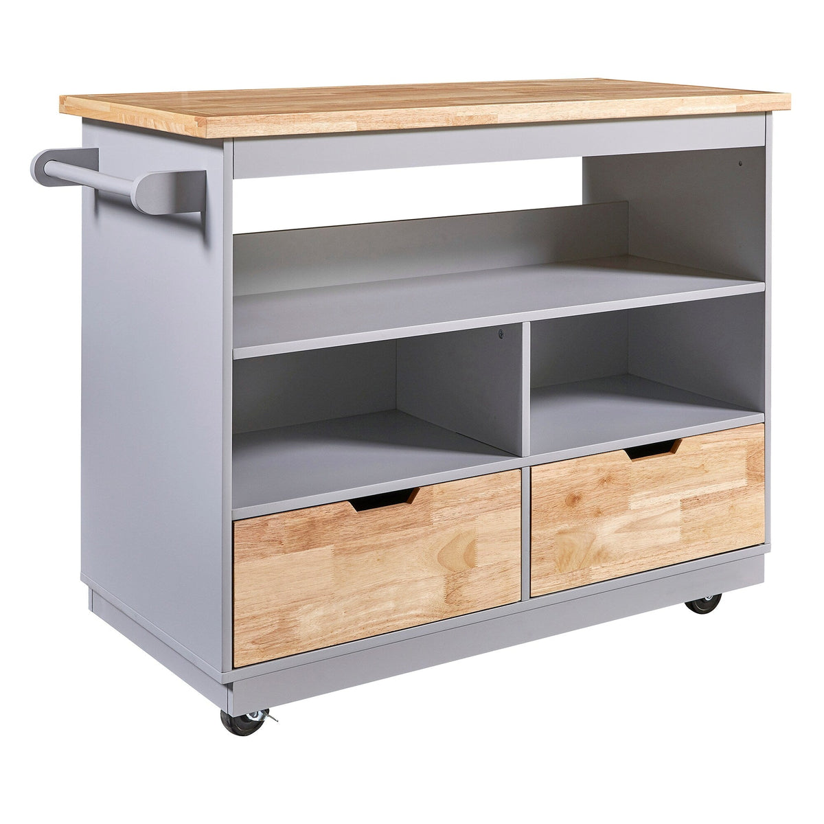 Bybafun Gray Mdf Base with Wood Top Rolling Kitchen Cart (21.7-in x 43.3-in x 35.6-in)