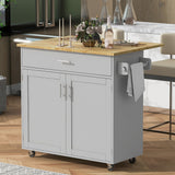 Bybafun Gray Mdf Base with Wood Top Rolling Kitchen Island (25.7-in x 39-in x 34-in)