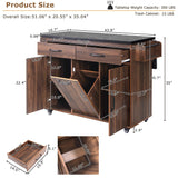 Bybafun Brown Mdf Base with Mdf Wood Top Rolling Kitchen Cart (20.6-in x 51-in x 35-in)