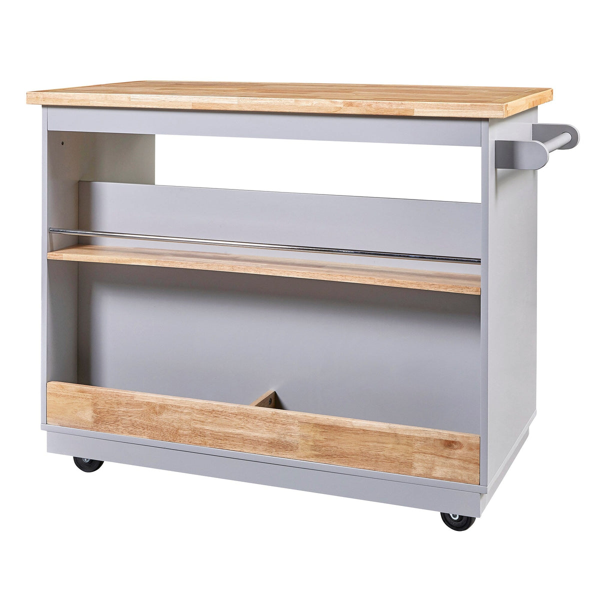 Bybafun Gray Mdf Base with Wood Top Rolling Kitchen Cart (21.7-in x 43.3-in x 35.6-in)
