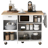 Bybafun White Mdf Base with Mdf Wood Top Rolling Kitchen Island (33.2-in x 49-in x 37.5-in)