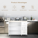 Bybafun White Mdf Base with Wood Top Rolling Kitchen Island (30-in x 53.9-in x 36.2-in)