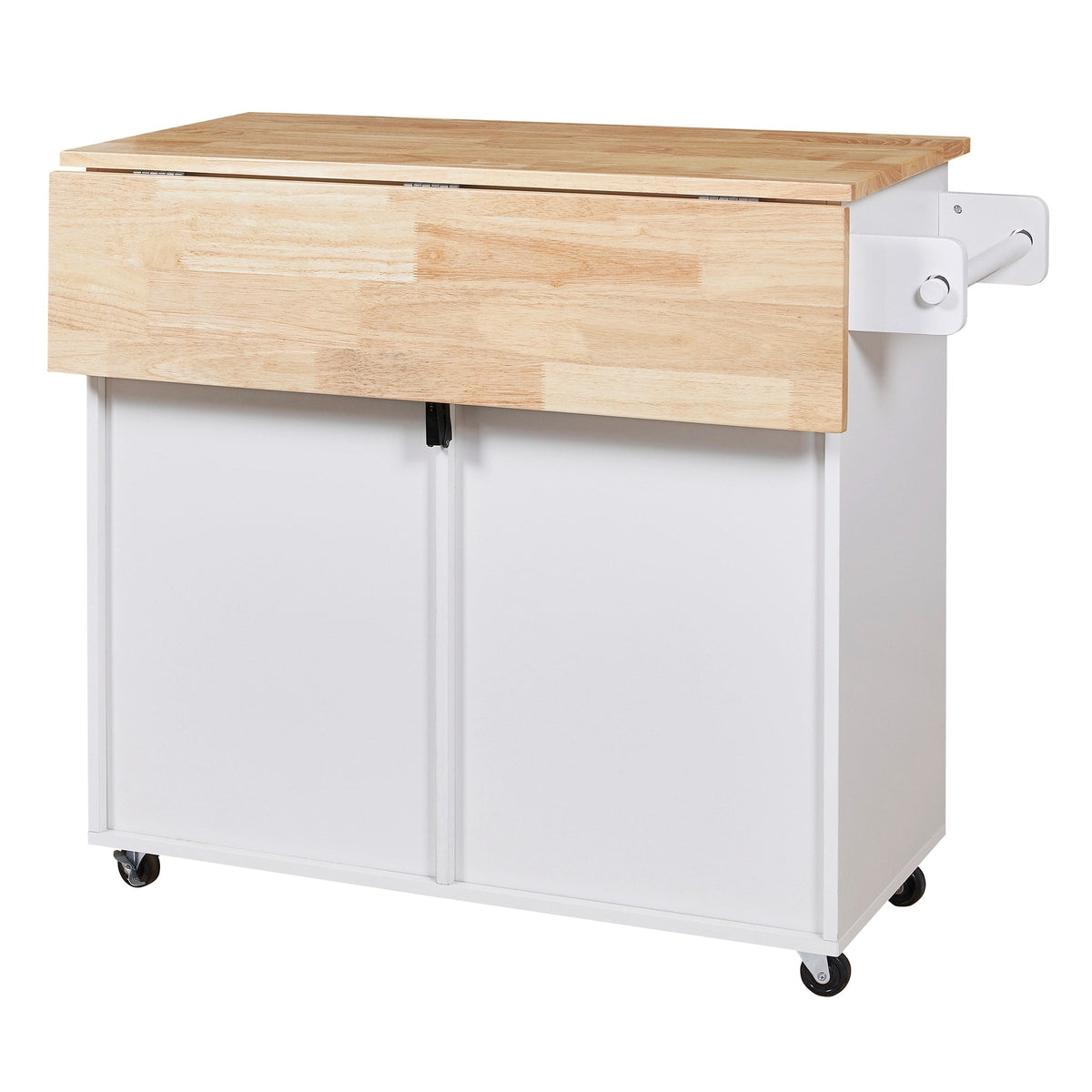 Bybafun White Mdf Base with Wood Top Rolling Kitchen Island (25.7-in x 39-in x 34-in)