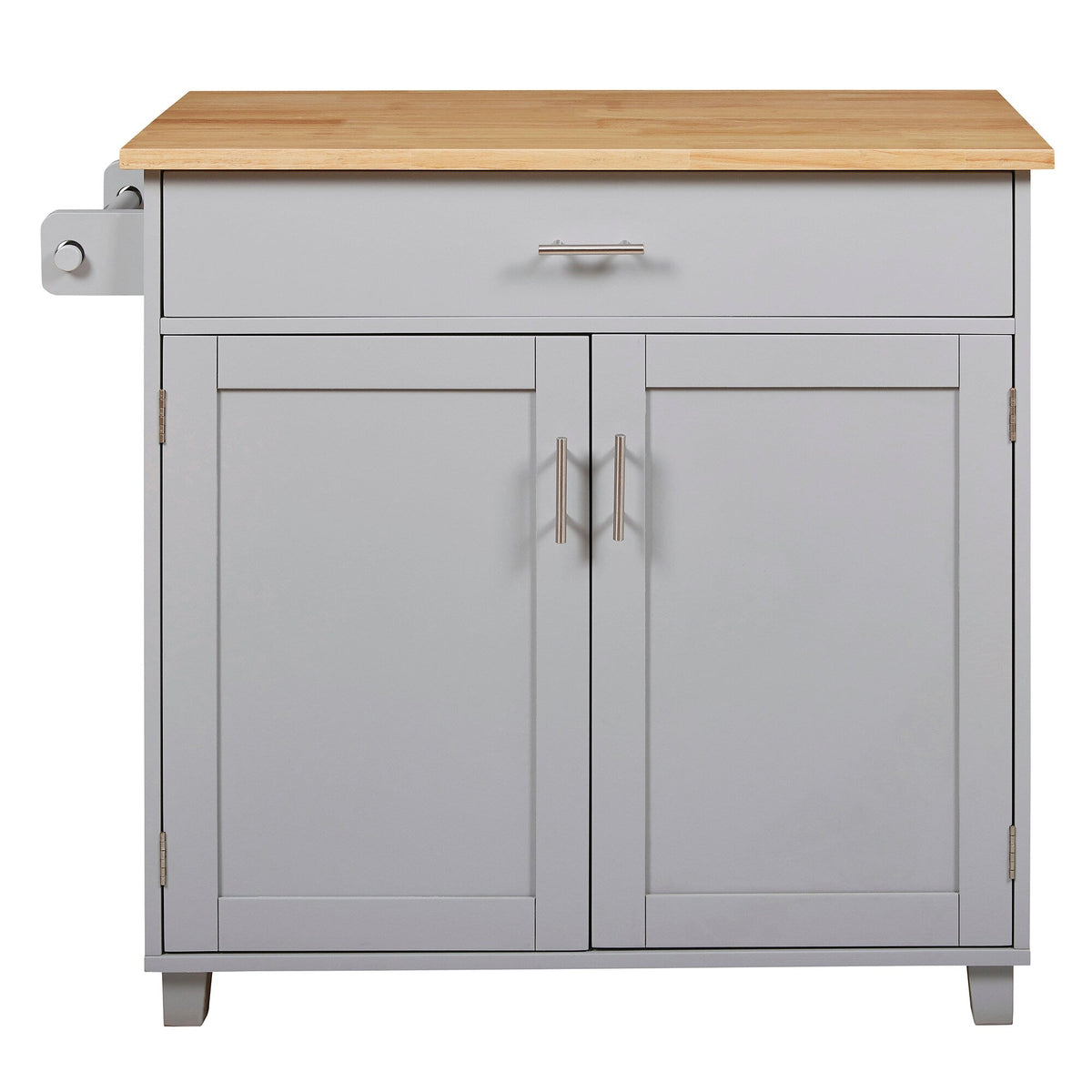 Bybafun Gray Mdf Base with Wood Top Rolling Kitchen Island (25.7-in x 39-in x 34-in)