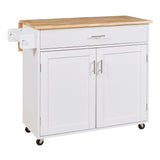 Bybafun White Mdf Base with Wood Top Rolling Kitchen Island (25.7-in x 39-in x 34-in)