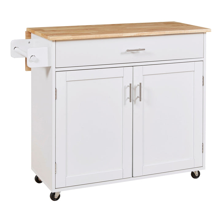 Bybafun White Mdf Base with Wood Top Rolling Kitchen Island (25.7-in x 39-in x 34-in)