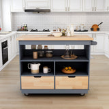 Bybafun Gray Mdf Base with Wood Top Rolling Kitchen Cart (21.7-in x 43.3-in x 35.6-in)