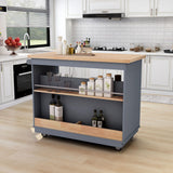 Bybafun Gray Mdf Base with Wood Top Rolling Kitchen Cart (21.7-in x 43.3-in x 35.6-in)