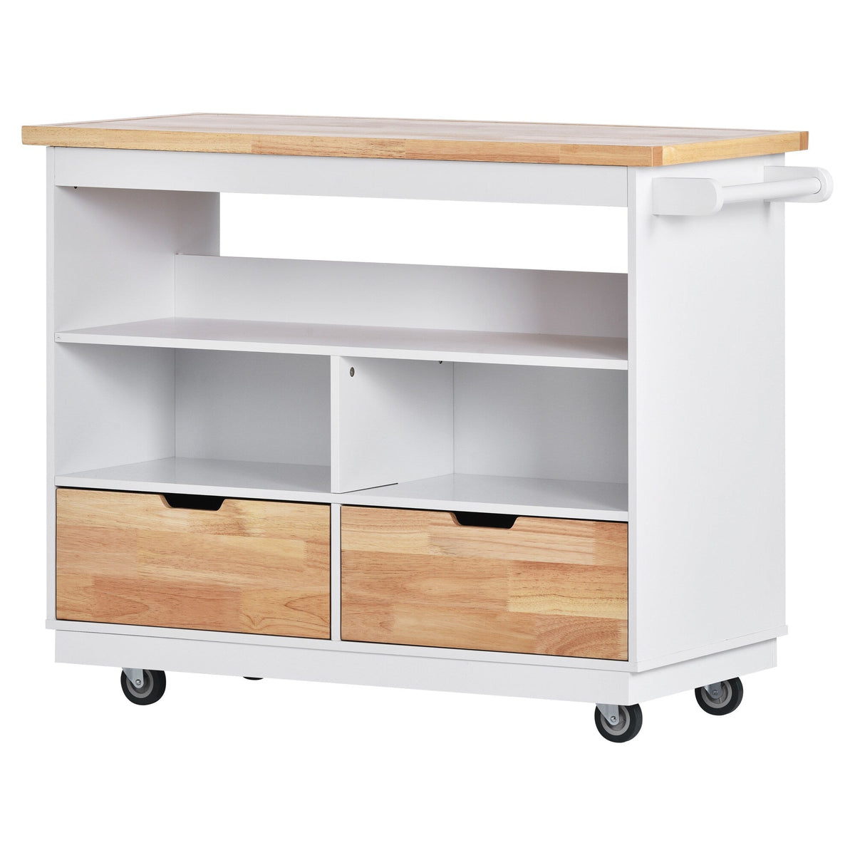 Bybafun White Mdf Base with Wood Top Rolling Kitchen Cart (21.7-in x 43.3-in x 35.6-in)