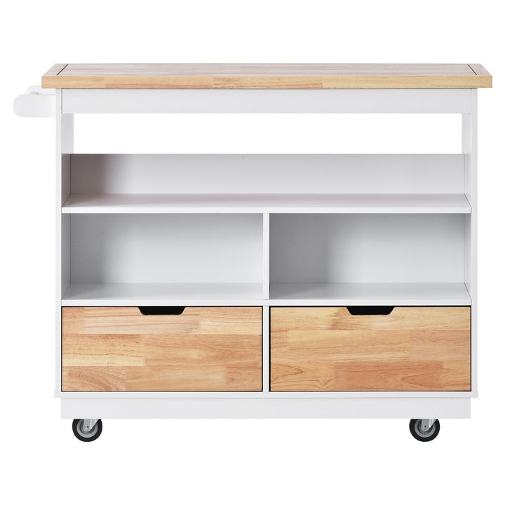 Bybafun White Mdf Base with Wood Top Rolling Kitchen Cart (21.7-in x 43.3-in x 35.6-in)