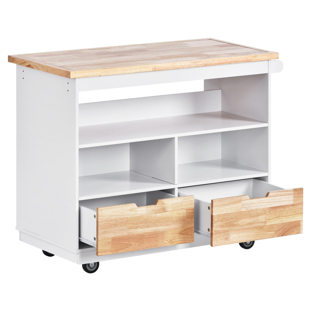 Bybafun White Mdf Base with Wood Top Rolling Kitchen Cart (21.7-in x 43.3-in x 35.6-in)