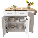 Bybafun White Mdf Base with Mdf Wood Top Rolling Kitchen Island (29.5-in x 46-in x 37-in)