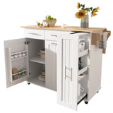 Bybafun White Mdf Base with Mdf Wood Top Rolling Kitchen Island (29.5-in x 46-in x 37-in)