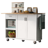 Bybafun White Mdf Base with Mdf Wood Top Rolling Kitchen Island (33.2-in x 49-in x 37.5-in)