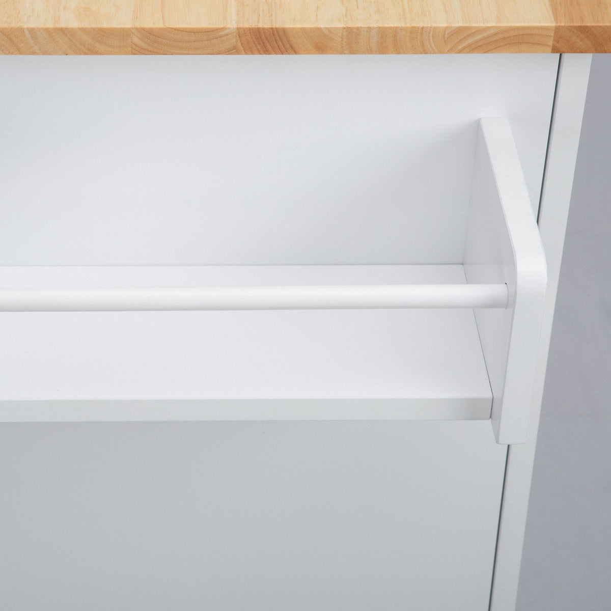 Bybafun White Mdf Base with Wood Top Rolling Kitchen Island (30-in x 53.9-in x 36.2-in)