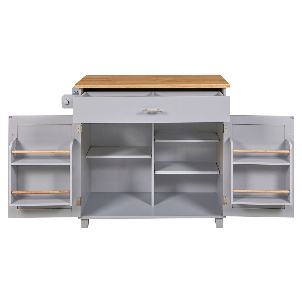 Bybafun Gray Mdf Base with Wood Top Rolling Kitchen Island (25.7-in x 39-in x 34-in)